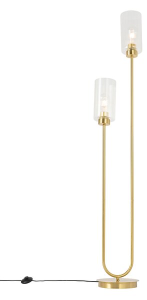 Podna lampa u stilu art deco zlatna sa staklom 2 svjetla - Laura