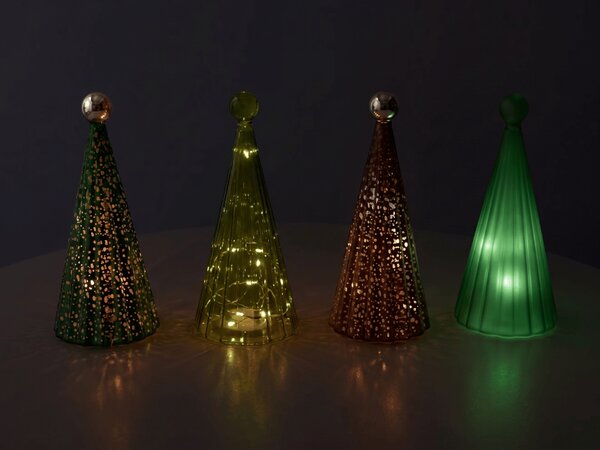 Stakleni svjetleći stromečić TWINKLE s LED osvjetljenjem 22 cm, smeđe-zelene nijanse