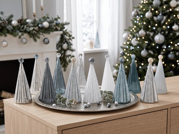 Stakleni svjetleći stromeček TWINKLE s LED osvjetljenjem 22 cm, sivi tonovi