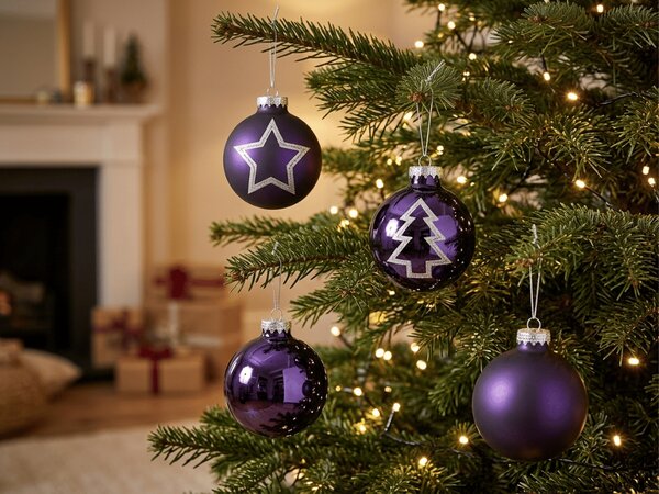 Set od 12 kom božićnih ukrasa PURPLE JOY staklenih 7,5 cm, ljubičasti
