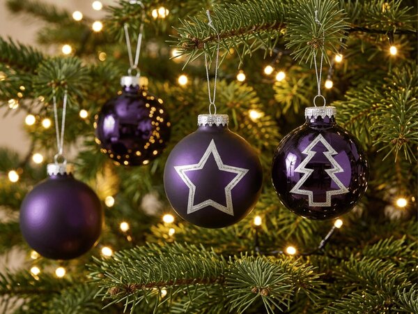 Set od 12 kom božićnih ukrasa PURPLE JOY staklenih 7,5 cm, ljubičasti