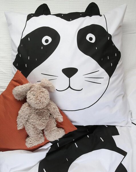 Pamučna posteljina za dječji krevetić RACCOON crno-bijela Dimenzije posteljine: 40 x 60 cm | 100 x 135 cm