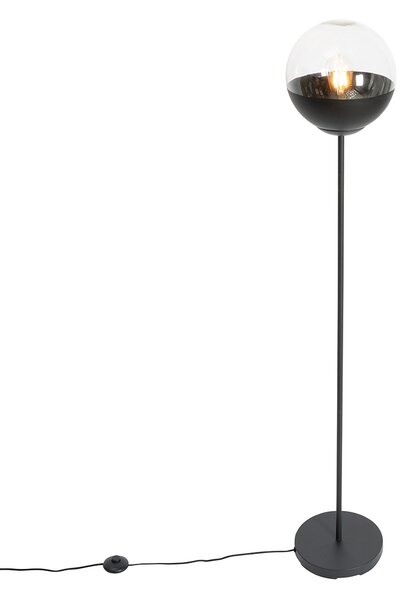 Retro podna lampa crna s prozirnim staklom - Eclipse