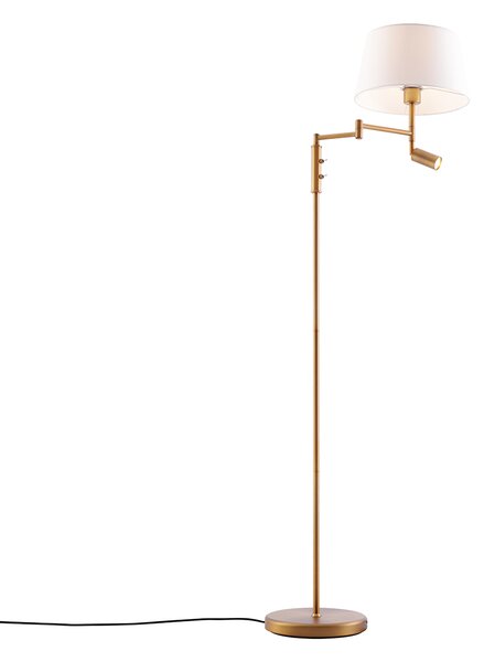 Podna lampa brončana s bijelom nijansom i podesivom lampom za čitanje - Ladas