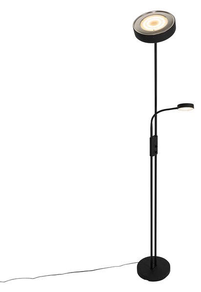 Podna lampa crna s uključenom LED i prigušivačem, s lampom za čitanje - Kelso