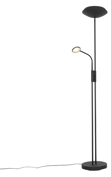Podna lampa crna uključujući LED i prigušivač sa svjetlom za čitanje - Fez
