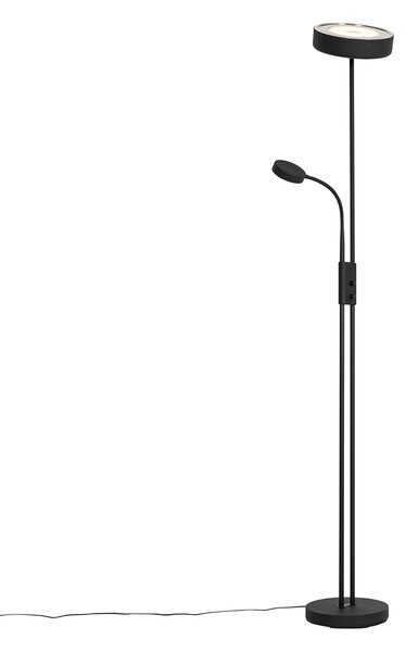 Podna lampa crna s uključenom LED i prigušivačem, s lampom za čitanje - Kelso
