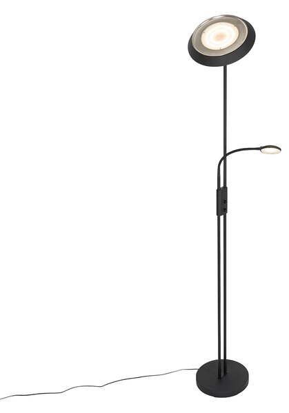 Podna lampa crna uključujući LED i prigušivač sa svjetlom za čitanje - Fez