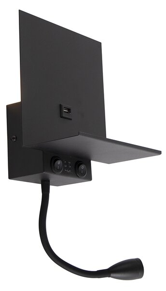 Pametna zidna svjetiljka crna s USB-om i fleksibilnom rukom, uključujući WiFi G9 - Flero
