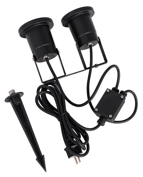 Moderna vrtna reflektorska svjetiljka crna uklj. kabel i utikač 150 cm 2-svjetla IP65 - Basic