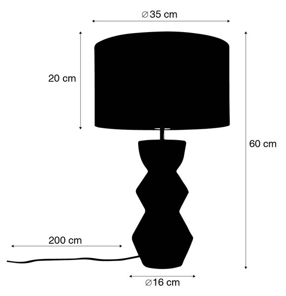 Dizajnerska stolna svjetiljka crna sjenilo od pliša u boji taupe sa zlatom 35 cm - Alisia