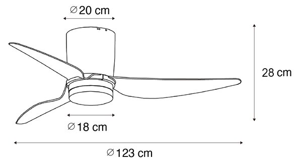 Stropni ventilator crni 123 cm uklj. LED prigušiva s daljinskim upravljačem - Patty