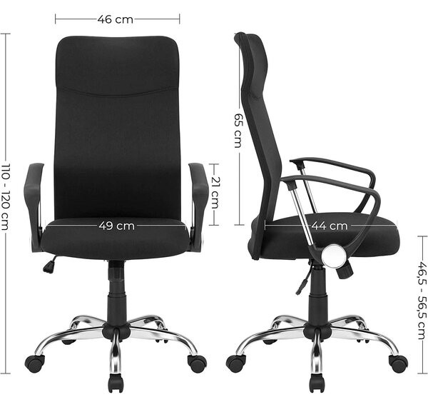 Uredska stolica, Ergonomska okretna stolica, 63 x (110-120) x 63 cm, crna