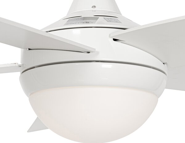 Pametni stropni ventilator bijeli s uzorkom drveta 132 cm uklj. LED prigušiva s daljinskim upravljačem - Cool