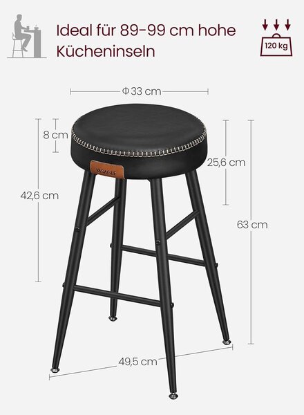 EKHO Set od 2 barske stolice, kuhinjske stolice, visine 63 cm, crne