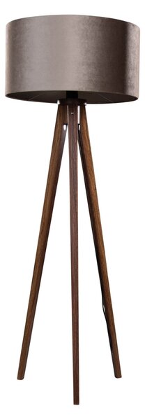 Podna lampa na tronošcu od orahovog drva s nijansom od taupe pliša 50 cm - Tripod Classic