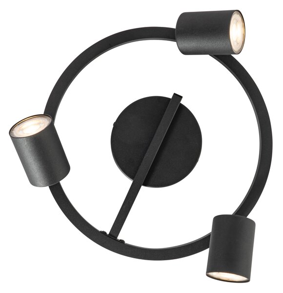 Stropni reflektor crni GU10 50mm 3-svjetla okrugli uklj. pozadinsko osvjetljenje i 3-smjerni prekidač - Back Up