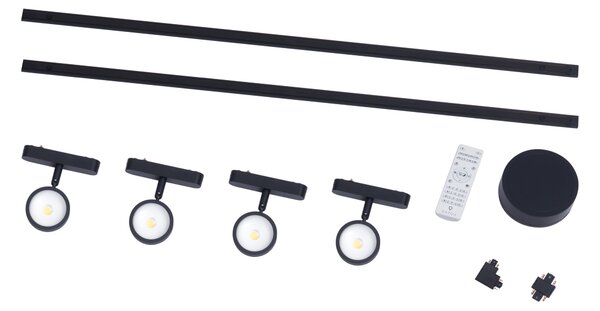 Moderni sustav tračnica za rasvjetu s 4 crna reflektora, jednofazni - Magnetic Lance