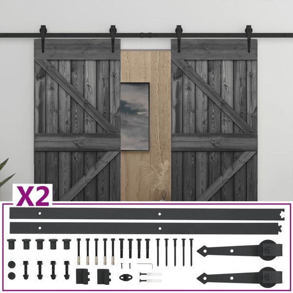 VidaXL Klizna vrata s priborom za montažu 80 x 210 cm od borovine crna