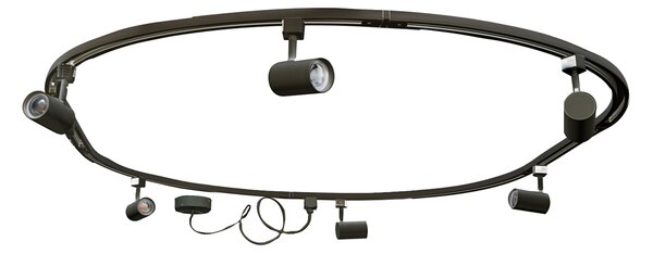 Moderni sustav rasvjete s 6 crnih reflektora, 1-fazni, ovalni 100cm - Iconic Jeana