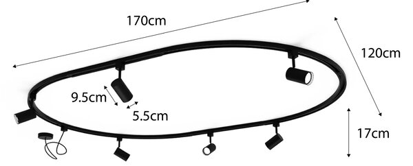 Moderni sustav rasvjete s 6 reflektora, bijeli, 1-fazni, ovalni, 100 cm - Iconic Jeana