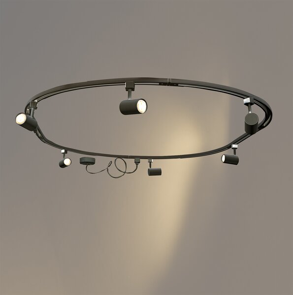Moderni sustav rasvjete s 6 crnih reflektora, 1-fazni, ovalni 100cm - Iconic Jeana