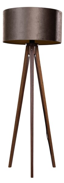 Podna lampa na tronošcu od orahovog drva s braon plišanom nijansom 50 cm - Tripod Classic