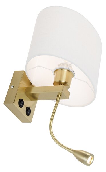 Zidna svjetiljka mesingana s ovalnom sjenilom od lana bijele boje 25 cm - Brescia Combi