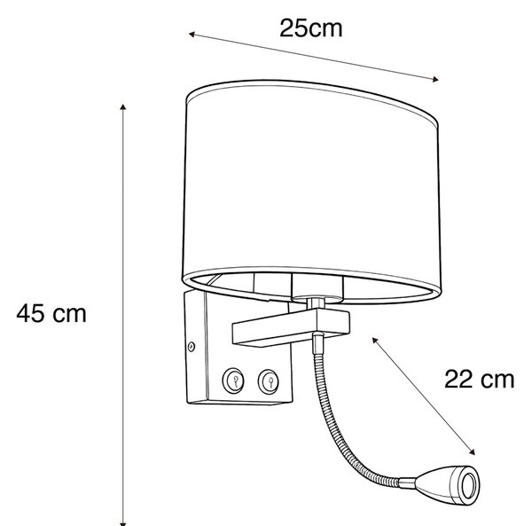 Zidna svjetiljka od čelika s ovalnom baršunastom nijansom crne boje 25 cm - Brescia Combi