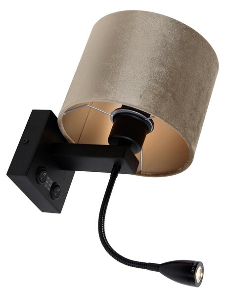 Zidna svjetiljka crna s taupe plišanom nijansom 18 cm - Brescia Combi