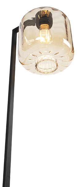 Dizajnerska podna lampa crna s jantarnim staklom - Qara Down