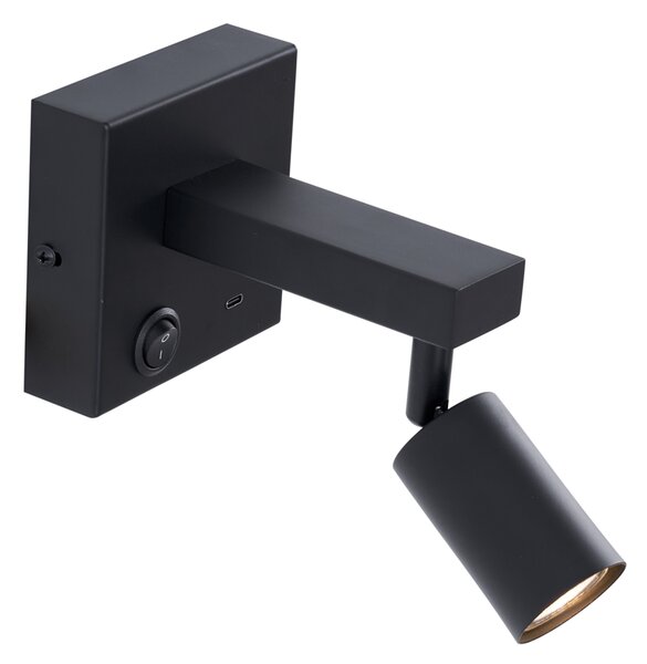 Moderna crna zidna svjetiljka s USB-C nagibom - Rex