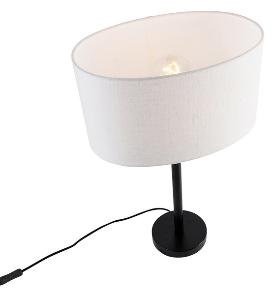 Stolna svjetiljka crna s ovalnim lanenim sjenilom bijela 35 cm - Simplo
