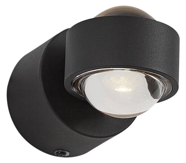 Dizajnerska zidna svjetiljka crna uklj. LED IP44 - Lens