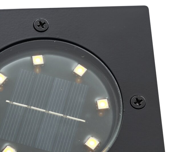 Set od 6 crnih četvrtastih ugradbenih reflektora uklj. LED IP65 solarni - Terry