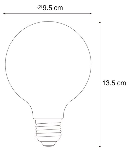 Set od 5 E27 Prigušiva LED spiralna žarulja s filamentom G95 4W 270lm 2200K