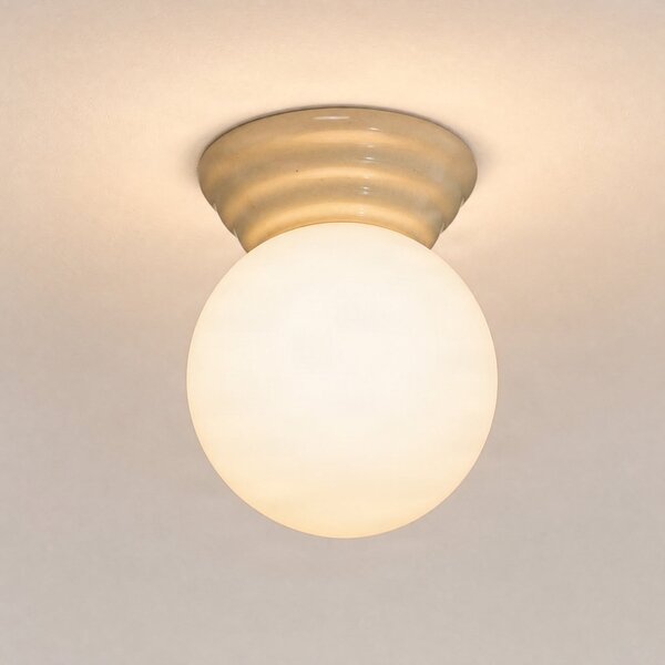 SOLLUX LIGHTING Stropna svjetiljka Zori, bež/opala, Ø 16 cm, keramika/staklo, IP44, prigušiva, Bijela, kupaonica, Staklo