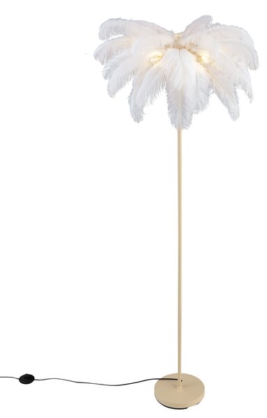 Art Deco podna svjetiljka bež boje s bijelim perjem - Peahen