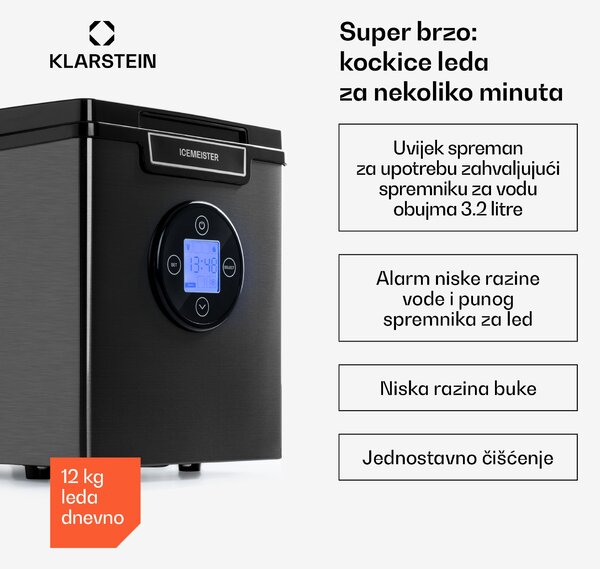 Klarstein Icemeister 2G, ledomat, 12 kg / 24 sata, LCD zaslon, nehrđajući čelik