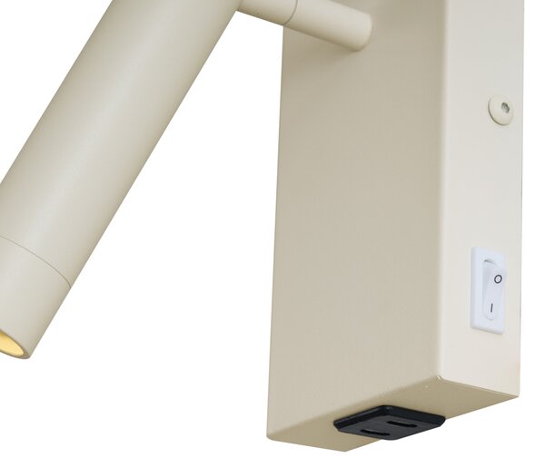 Moderna zidna svjetiljka bež podesiva s USB-C priključkom - Croft