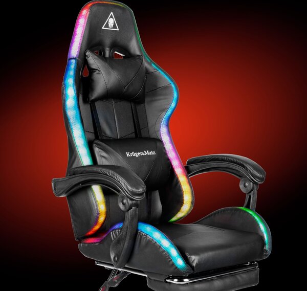 Podesiva masaža u 7 točaka podstavljena led rgb stolica za igranje s osloncem za noge