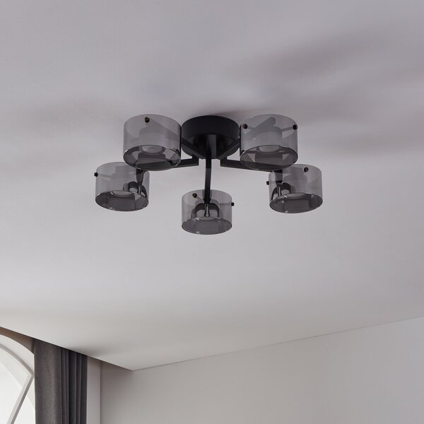 EGLO LED stropna lampa Copillos, crna, Ø 66 cm, staklo/metala, 5 svjetiljki., prigušiva, Crno, Dnevni boravak/blagovaonica, Staklo, Strop s više plamena