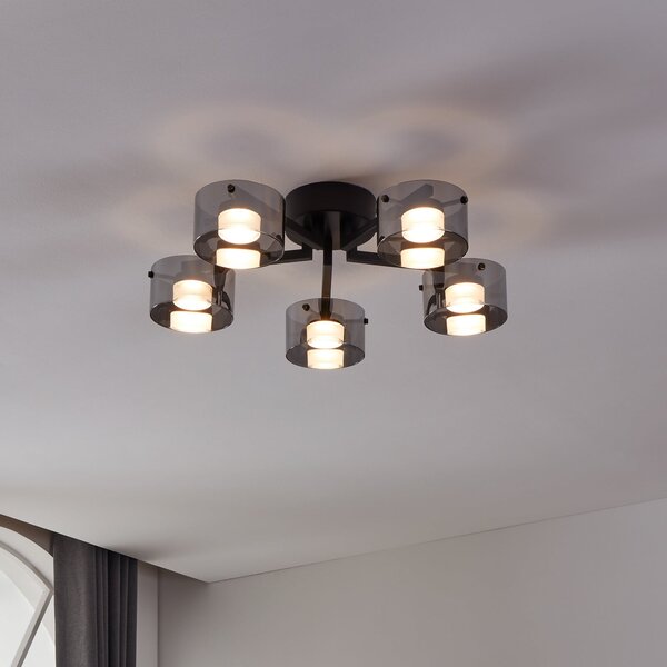 EGLO LED stropna lampa Copillos, crna, Ø 66 cm, staklo/metala, 5 svjetiljki., prigušiva, Crno, Dnevni boravak/blagovaonica, Staklo, Strop s više plamena