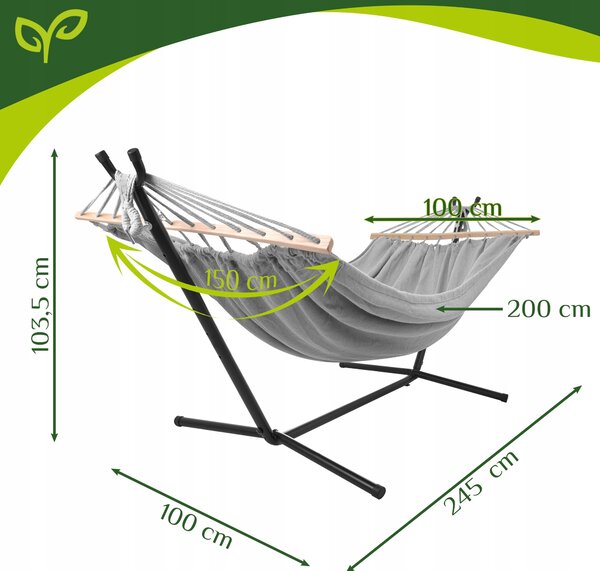 Xxl vrtna viseća mreža 200x150cm do 250kg na metalnom postolju