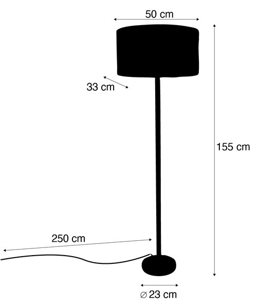Drvena podna svjetiljka s ovalnim baršunastim sjenilom s dizajnom lišća 50 cm - Mels