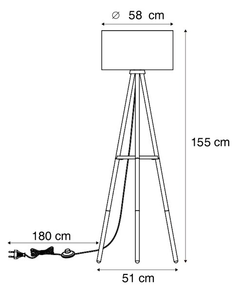 Drvena podna svjetiljka na tronošcu sa zelenim sjenilom 50 cm - Lou