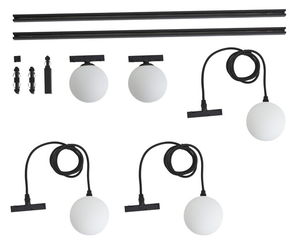 Moderni sustav tračnica crni s 2 reflektora i 3 viseće svjetiljke 1-fazni - Slimline Eira