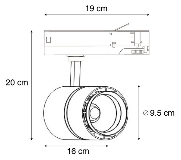 Moderni reflektor za tračnice bijeli za 3-faznu tračnicu uklj. LED - 3-Phase Ruler