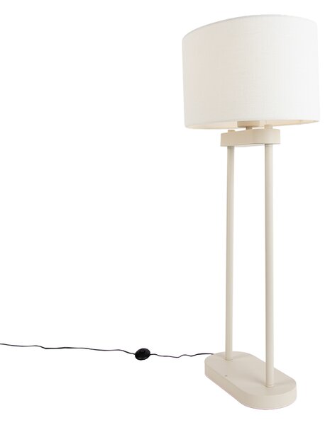 Podna svjetiljka bež boje s ovalnim bijelim lanenim sjenilom 35 cm - Thijmen