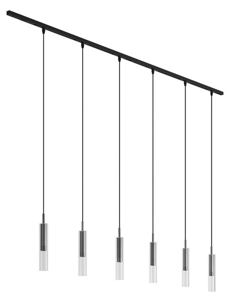 Moderni sustav tračnica crni sa 6 visećih svjetiljki boje metala 1-fazni - Slimline Loyce